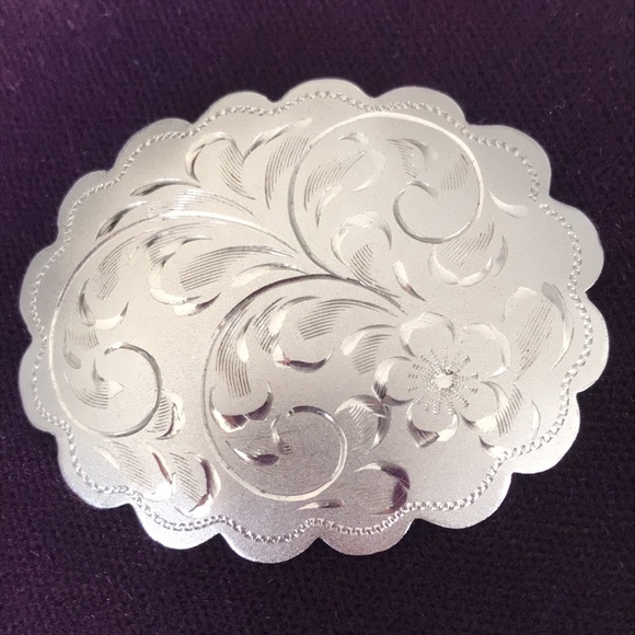 Vintage Forstner Sterling Silver Etched Brooch & Earrings, Scalloped Edges, Oval - Picture 2 of 14